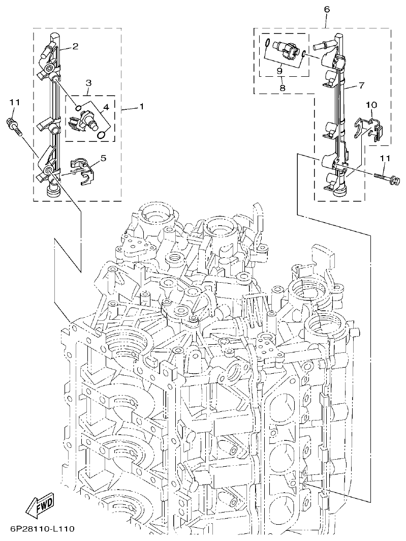 Yamaha F200CET, F225BET, FL200CET, FL225BET THROTTLE BODY ASSY 3 parts diagram